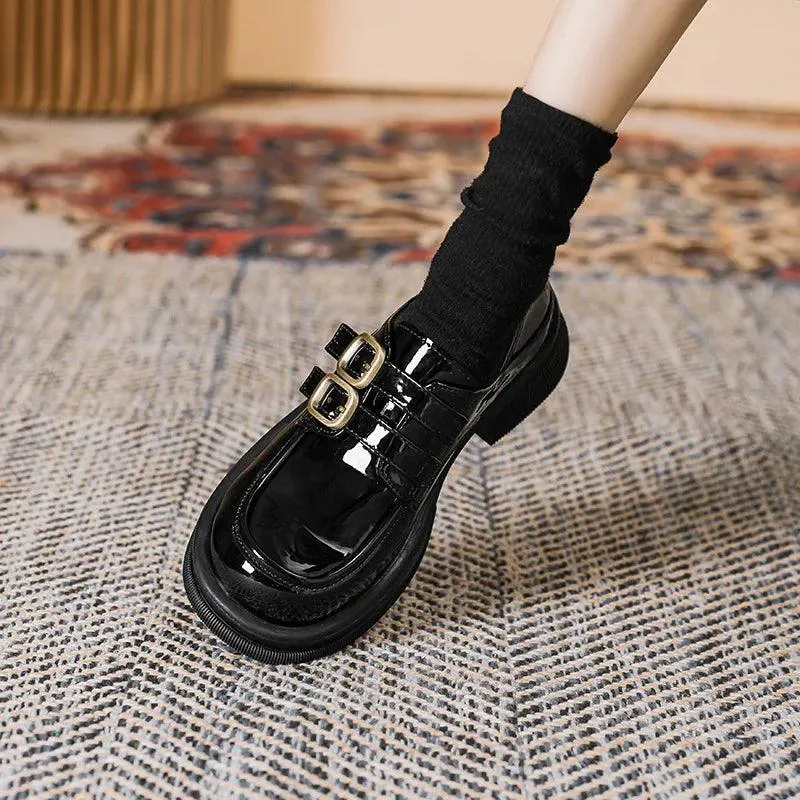 Black Loafers: CS535-2 Women's Casual Shoes with Mid-Heel