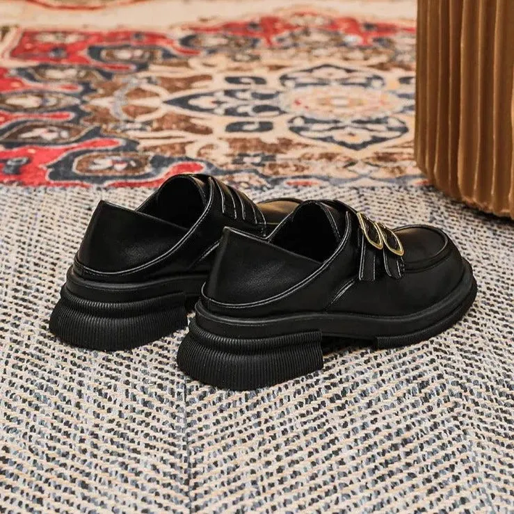 Black Loafers: CS535-2 Women's Casual Shoes with Mid-Heel