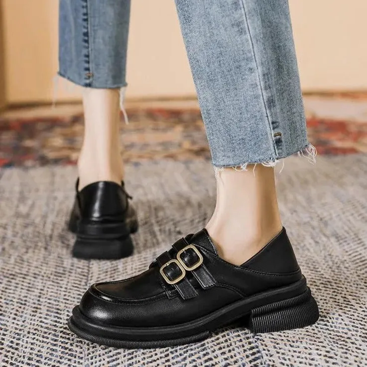 Black Loafers: CS535-2 Women's Casual Shoes with Mid-Heel