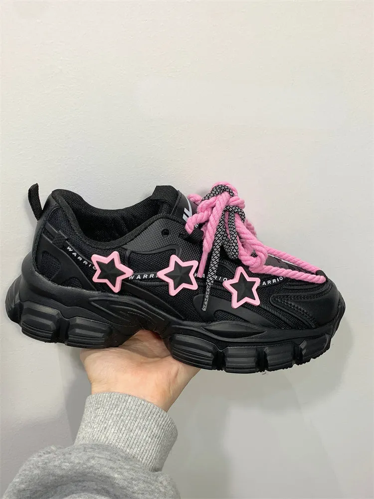 Black Pink Heart Sneakers Shoes Lovercore - Kimi