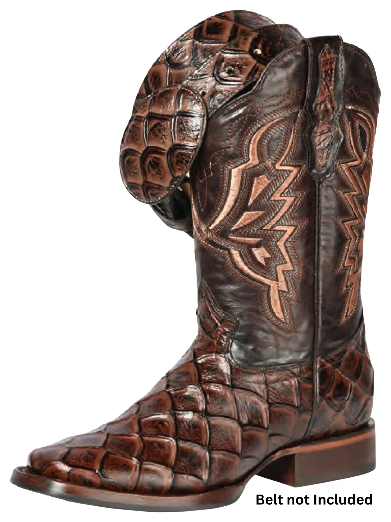 Botas Vaqueras Rodeo Imitacion de Monster Fish Grabado en Piel Vacuno para Hombre 'El General' - ID: 44664