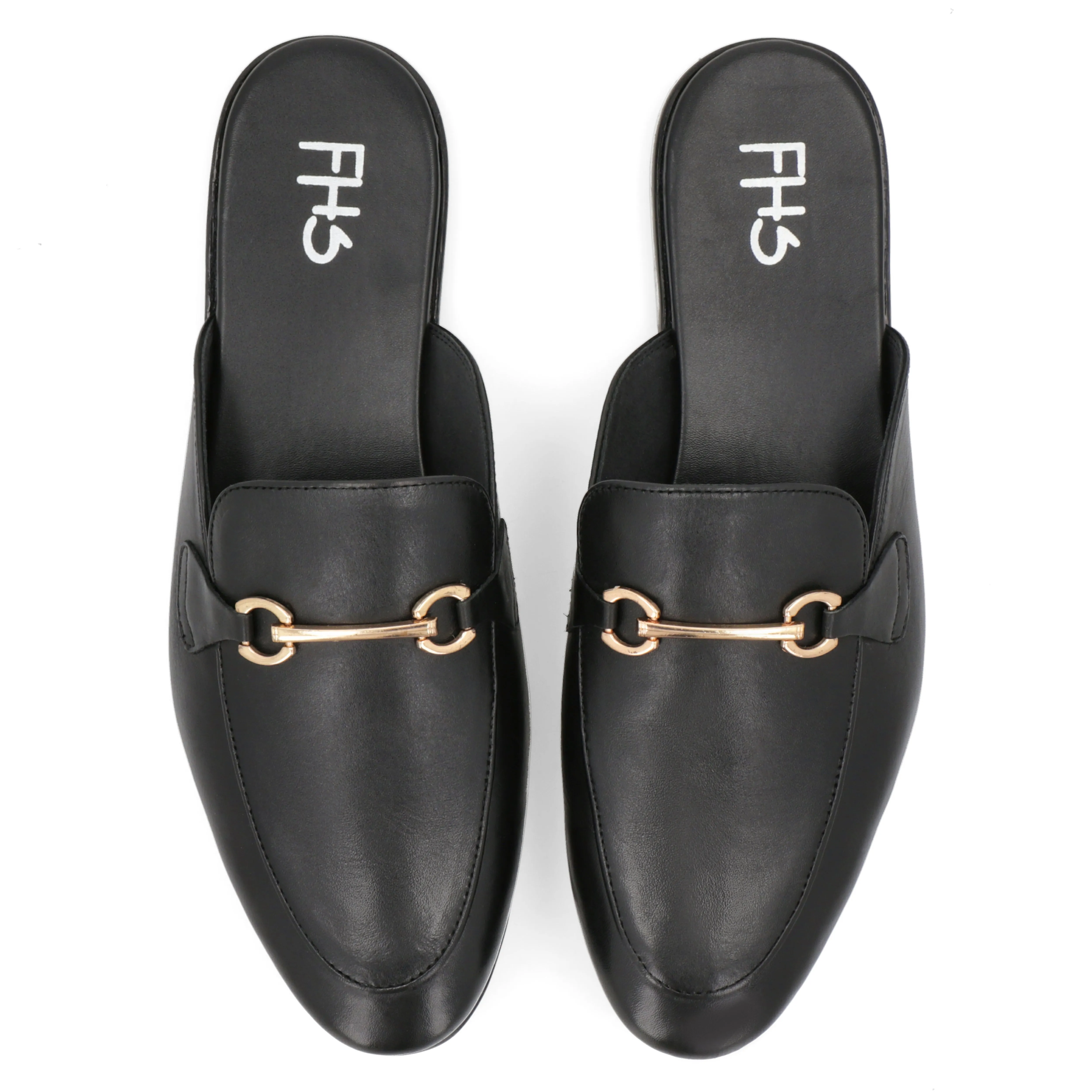 Brass Buckled Half Moccasins-Black