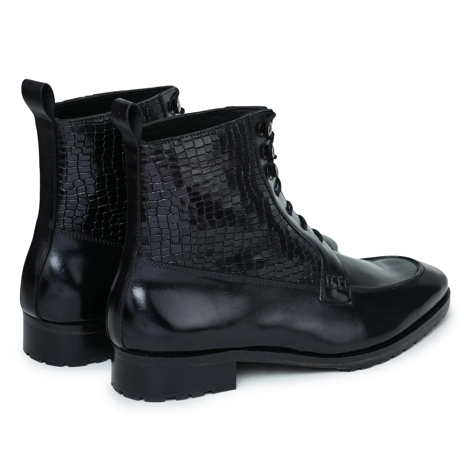 Derby Lace Up Boots - Black