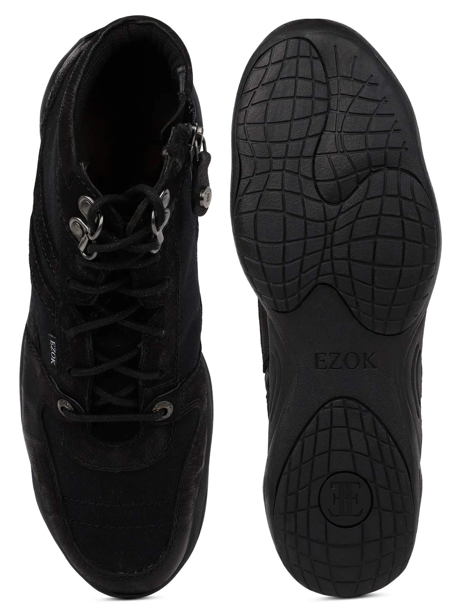 Ezok Black Strech Casual Boots Shoes