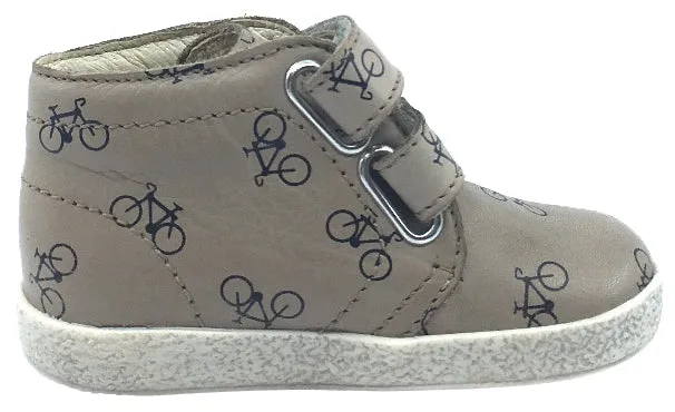 Falcotto Boy's & Girl's Tan Bike Icon Printed Leather Double Strap High Top Sneaker Shoe