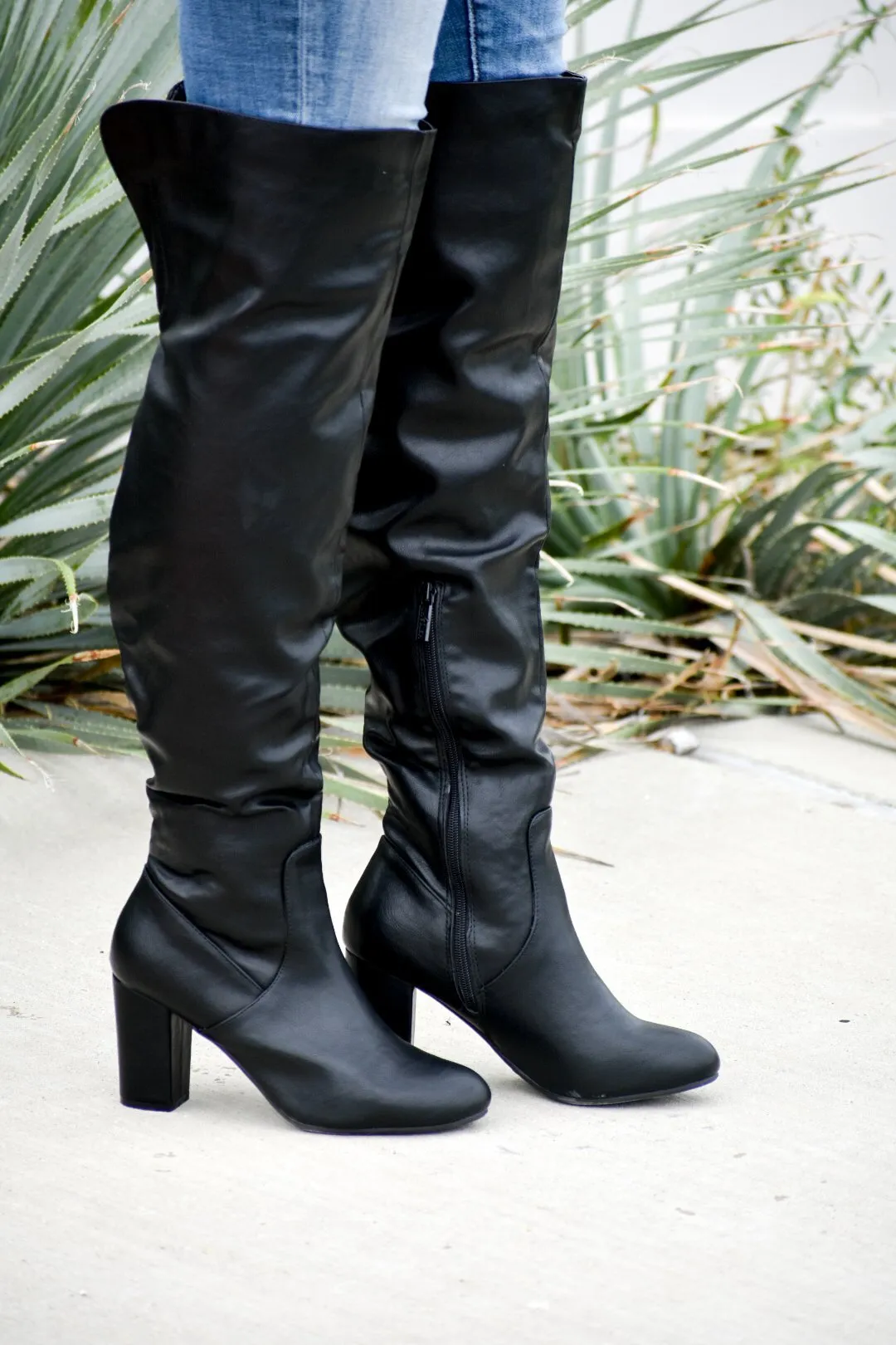 Faux Leather Over The Knee Boots