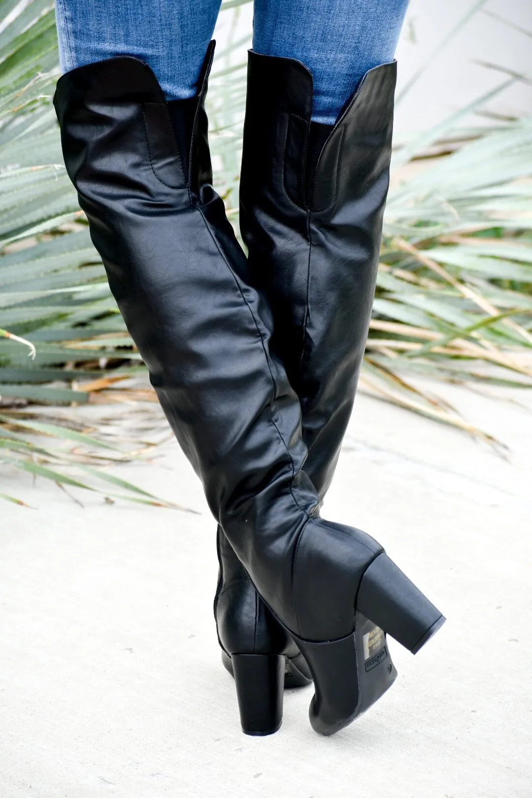 Faux Leather Over The Knee Boots