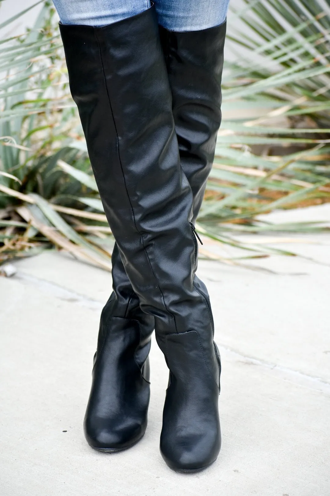 Faux Leather Over The Knee Boots