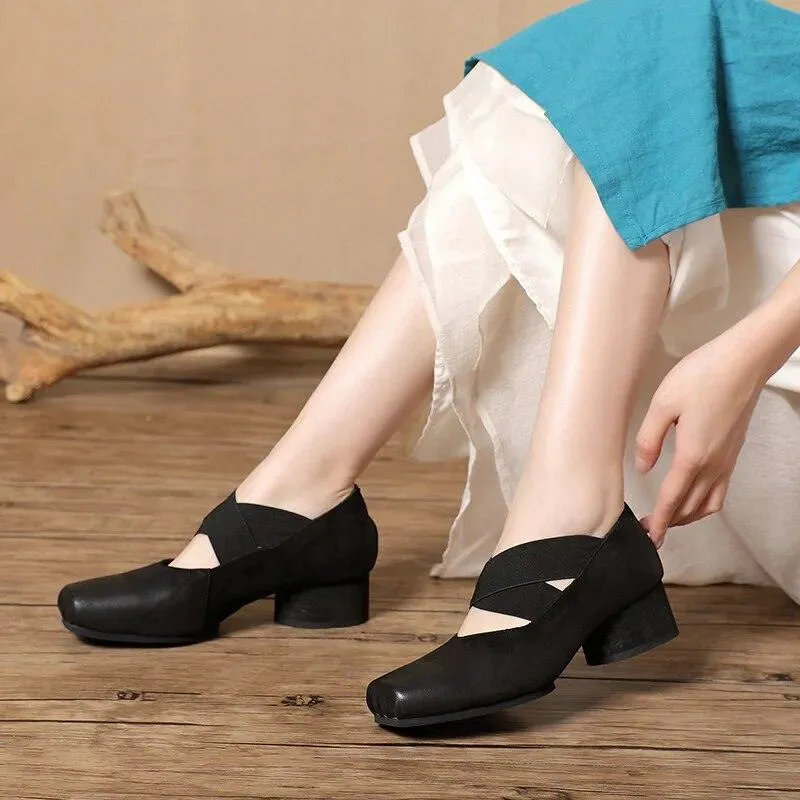 Handmade Leather High Heels Women's Casual Shoes - AZ325 Loafers