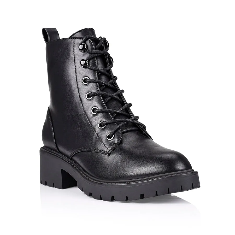 Jasmin II Combat Boot - Black Smooth