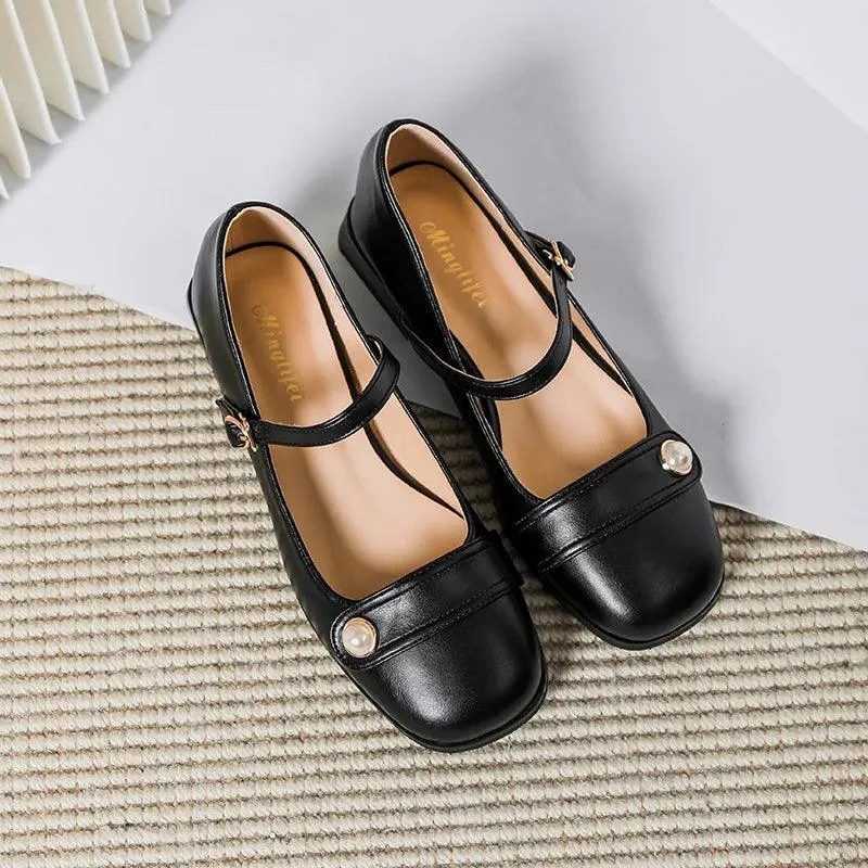 Korean Style Women's Leather Low Heels Casual Shoes - X256-9