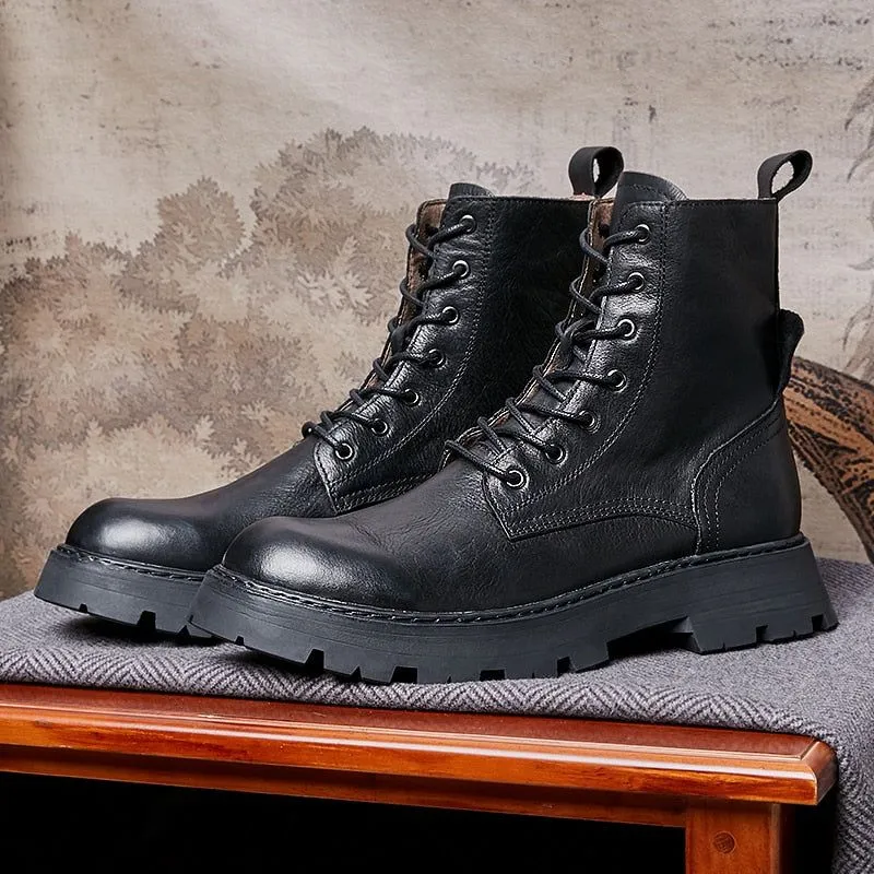 Leather Classic Retro Mid-calf Boot - Men's Casual Shoes QD1239