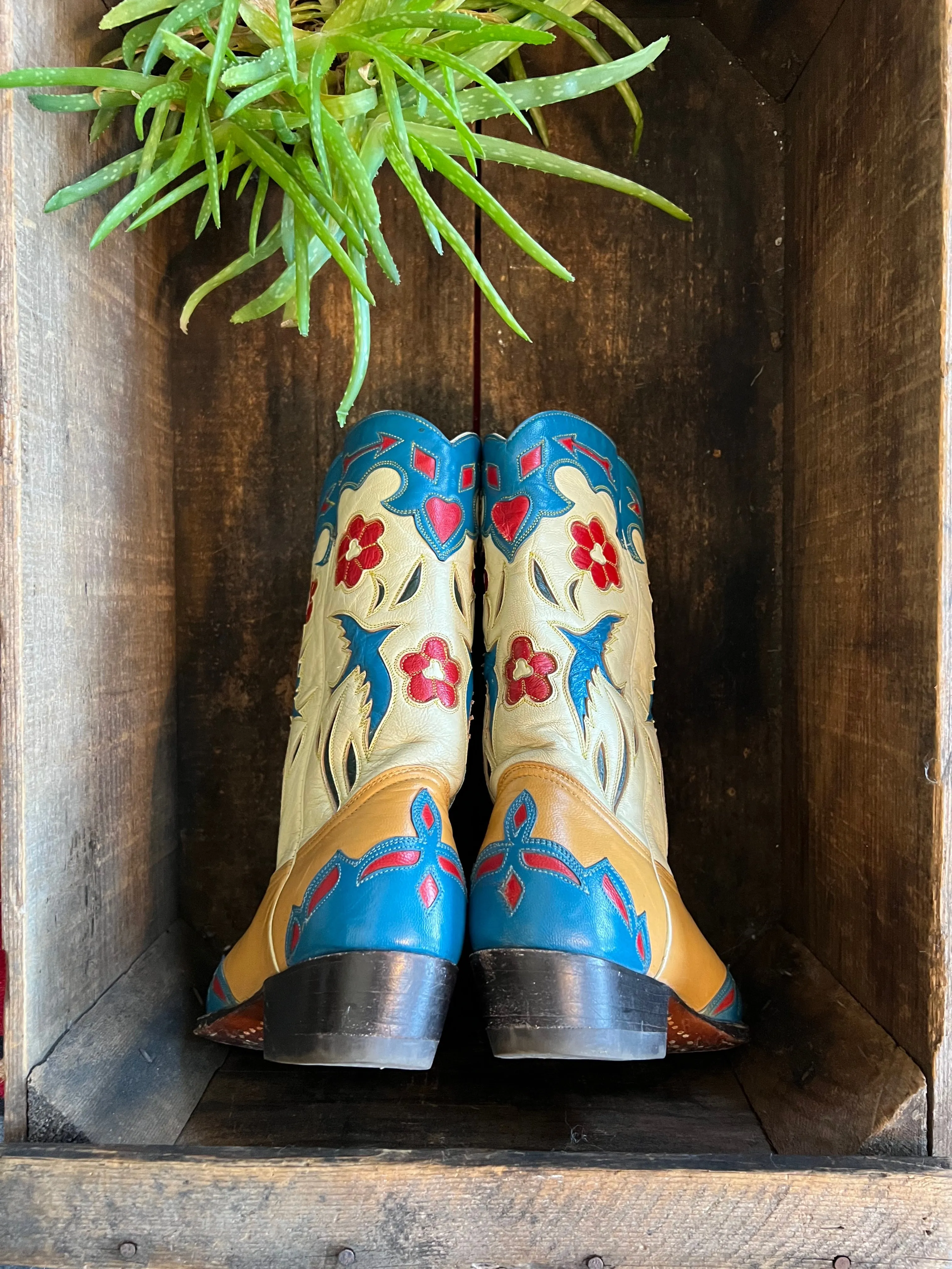 MONTANA Swallow Vintage Western Leather Inlay Boots, Women's Size 5