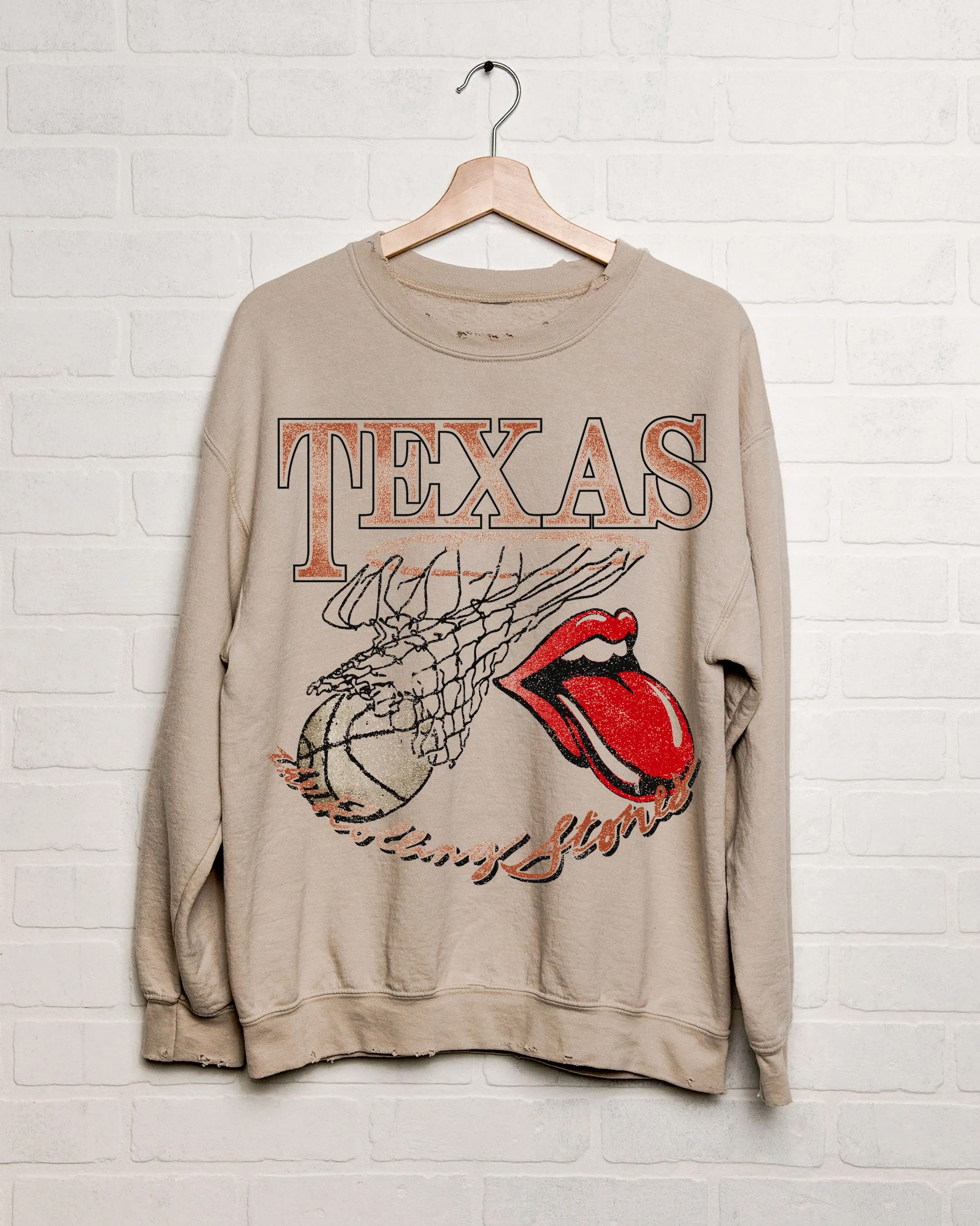 Rolling Stones Longhorns Basketball Net Sand Thrifted Sweatshirt