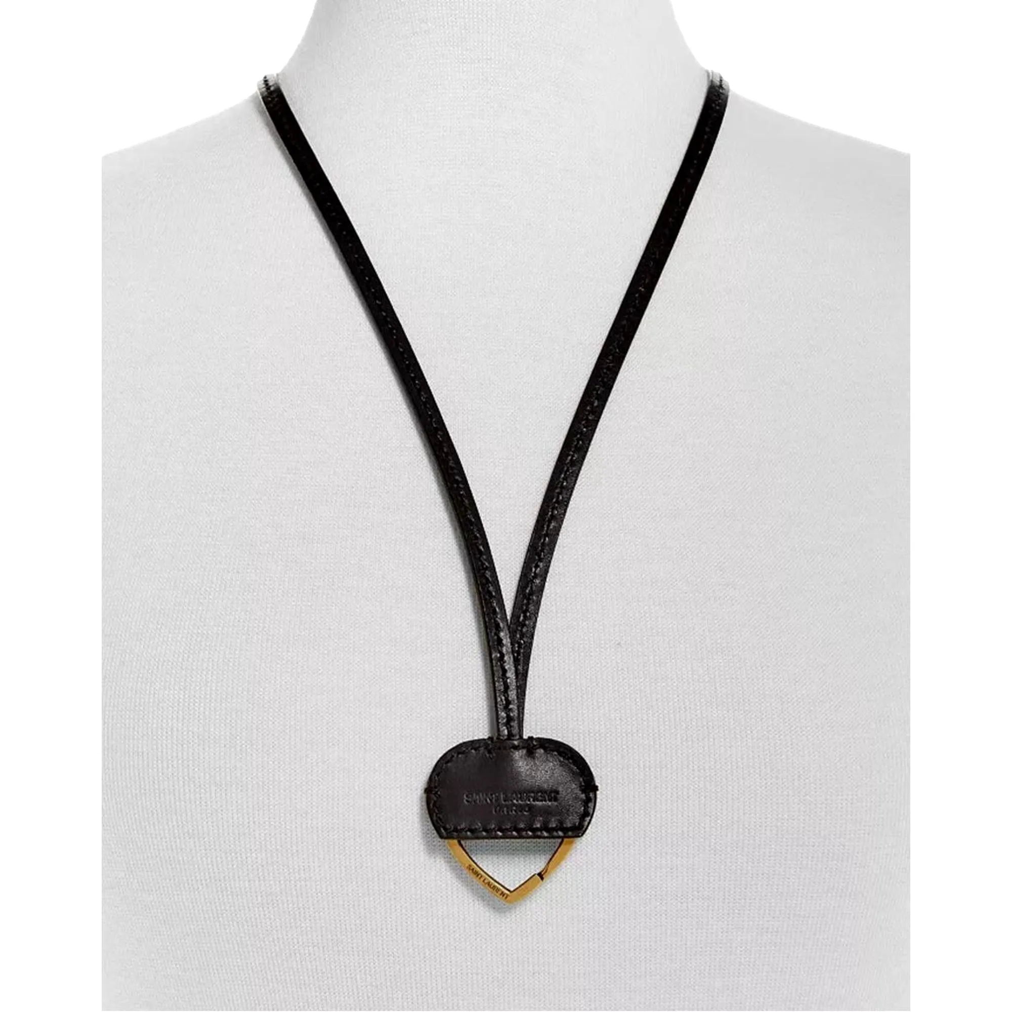 Saint Laurent Black Patent Leather Heart Keyring Necklace