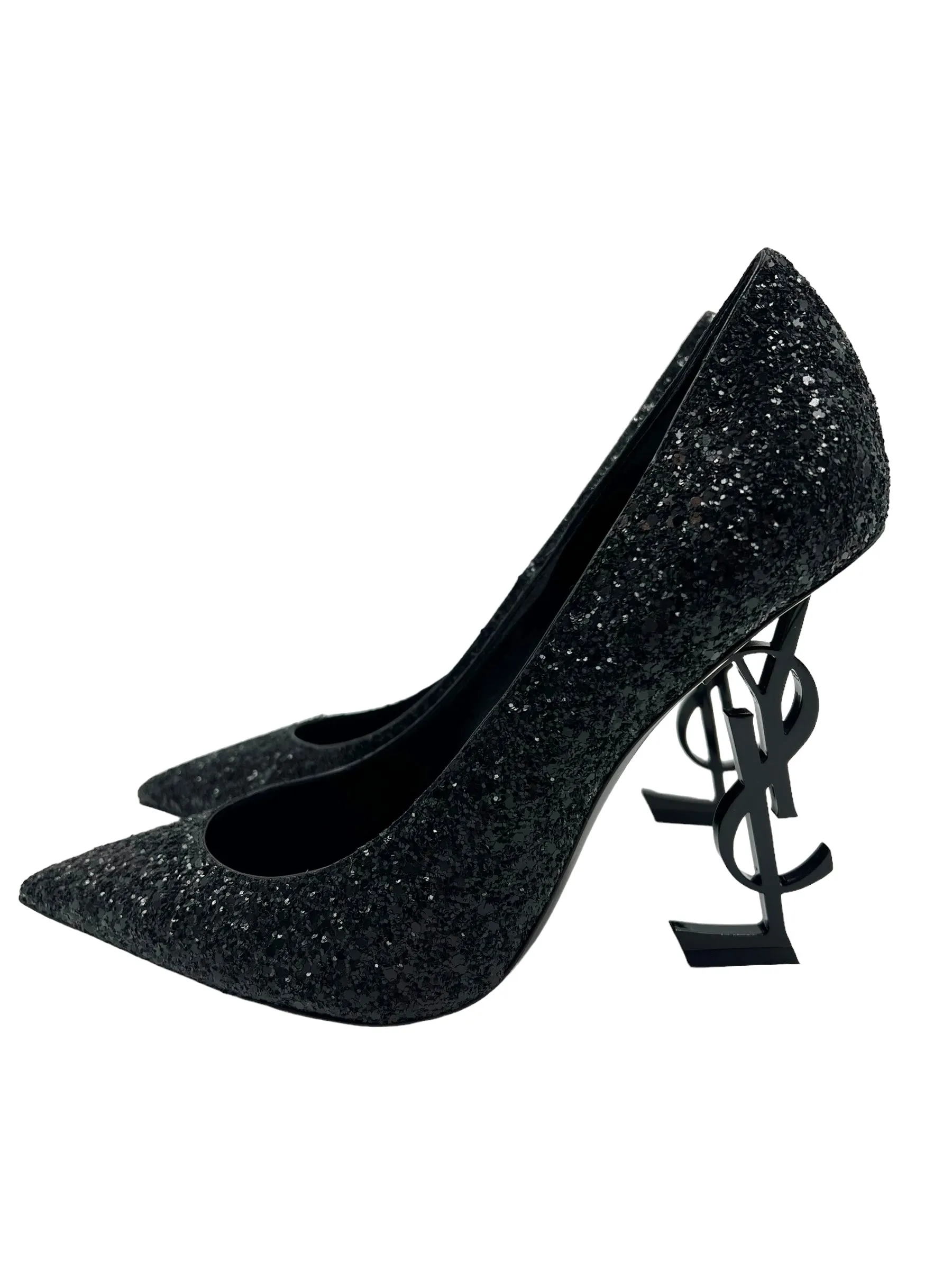 Saint Laurent Size 39 Black Glitter Opyum 110 Heels