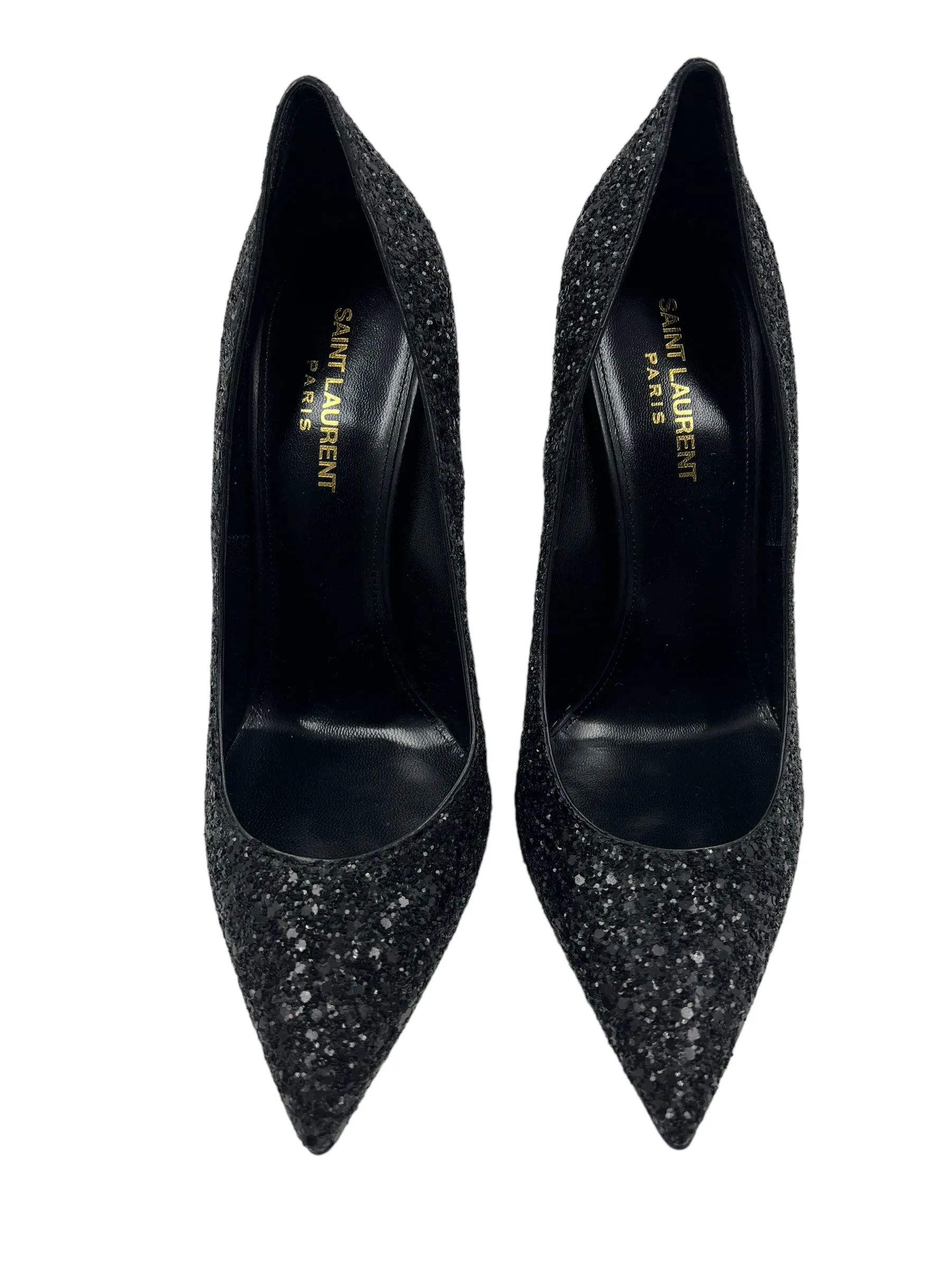 Saint Laurent Size 39 Black Glitter Opyum 110 Heels