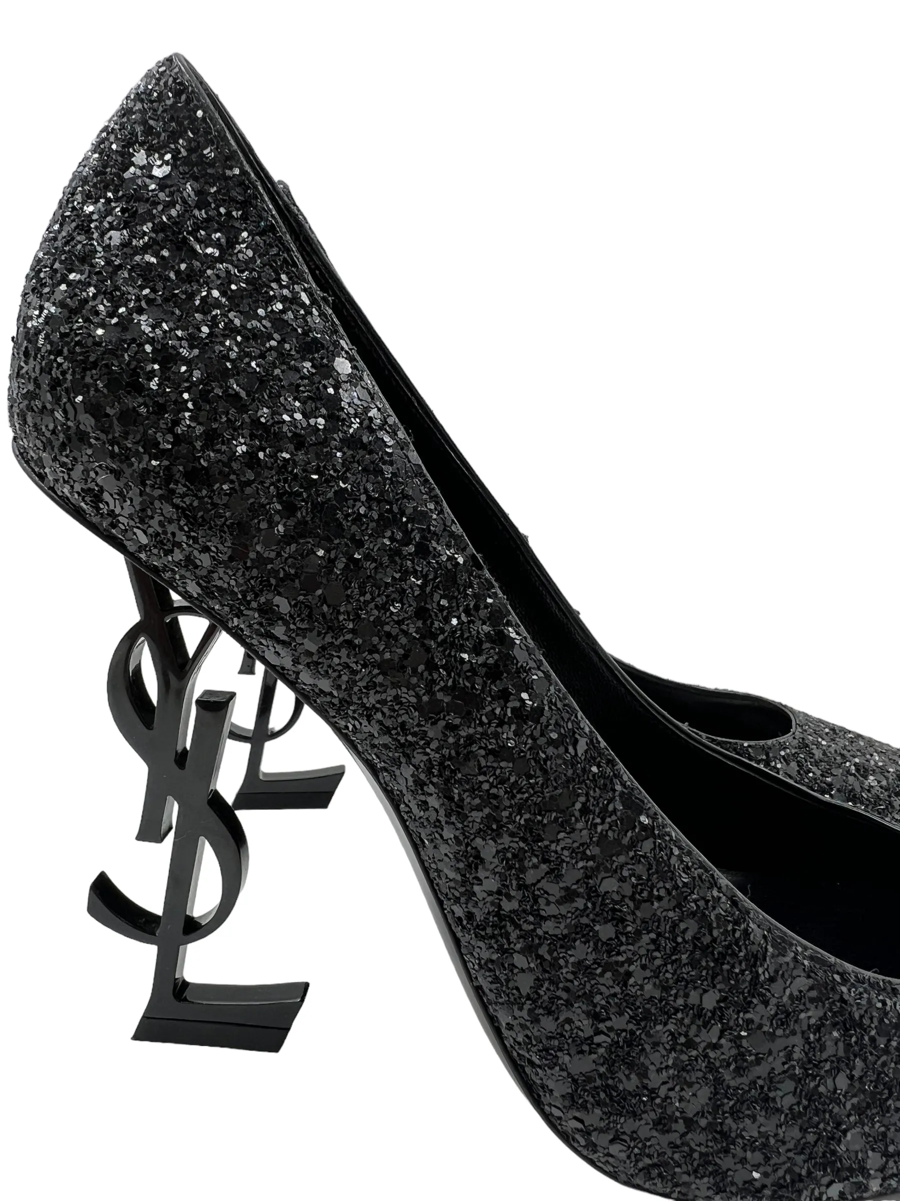 Saint Laurent Size 39 Black Glitter Opyum 110 Heels