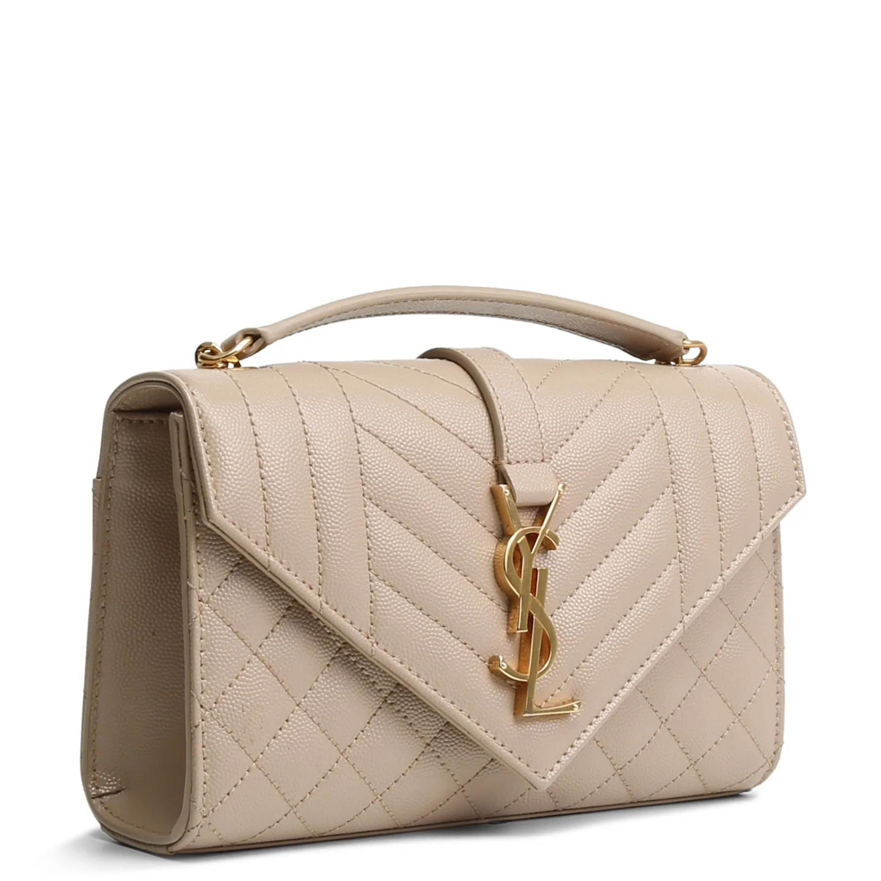 SAINT LAURENT Small Triquilt Envelope Bag - Taupe