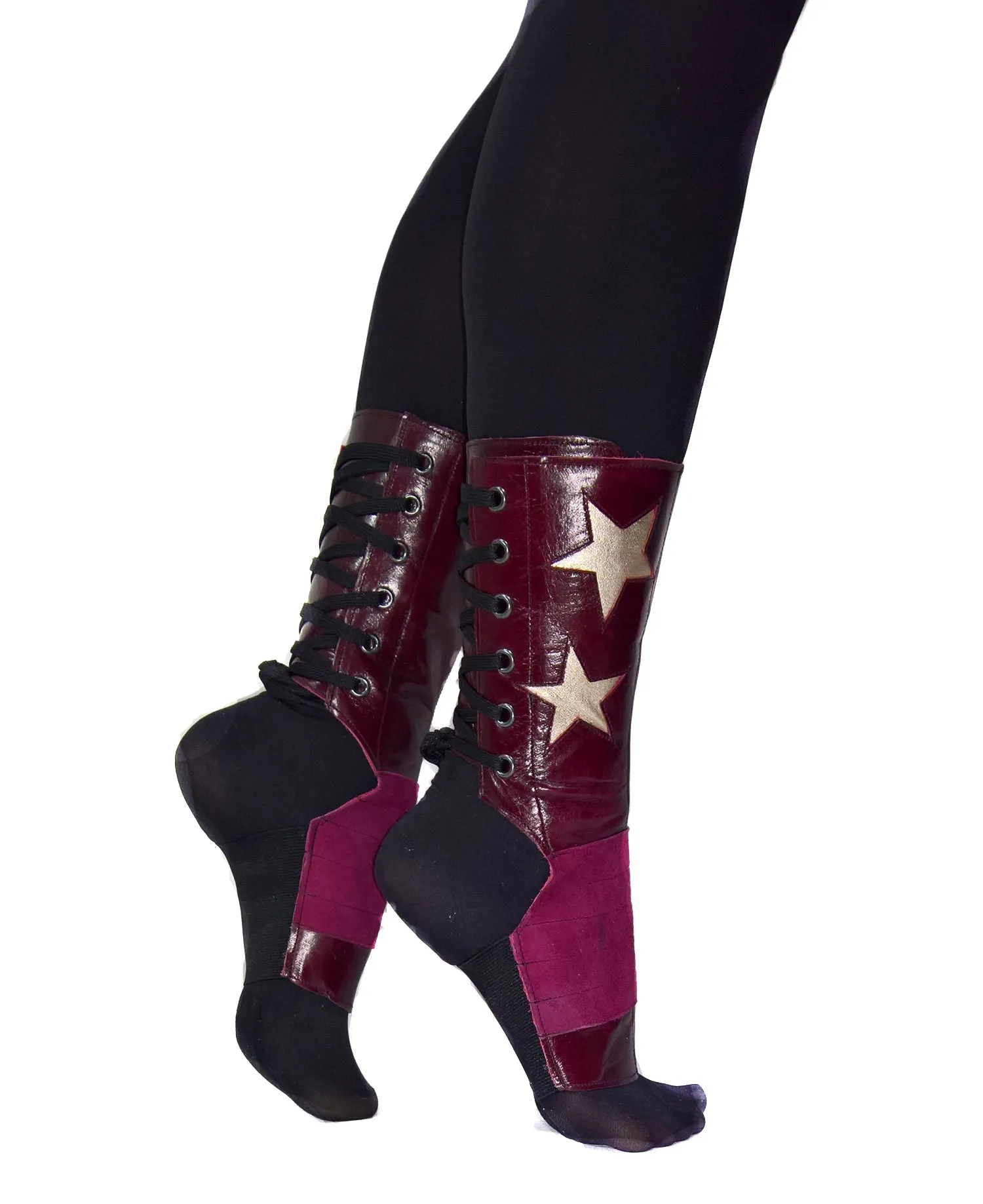 SHORT Burgundy Stardust Aerial boots w/ Gold Stars   Grip Panel