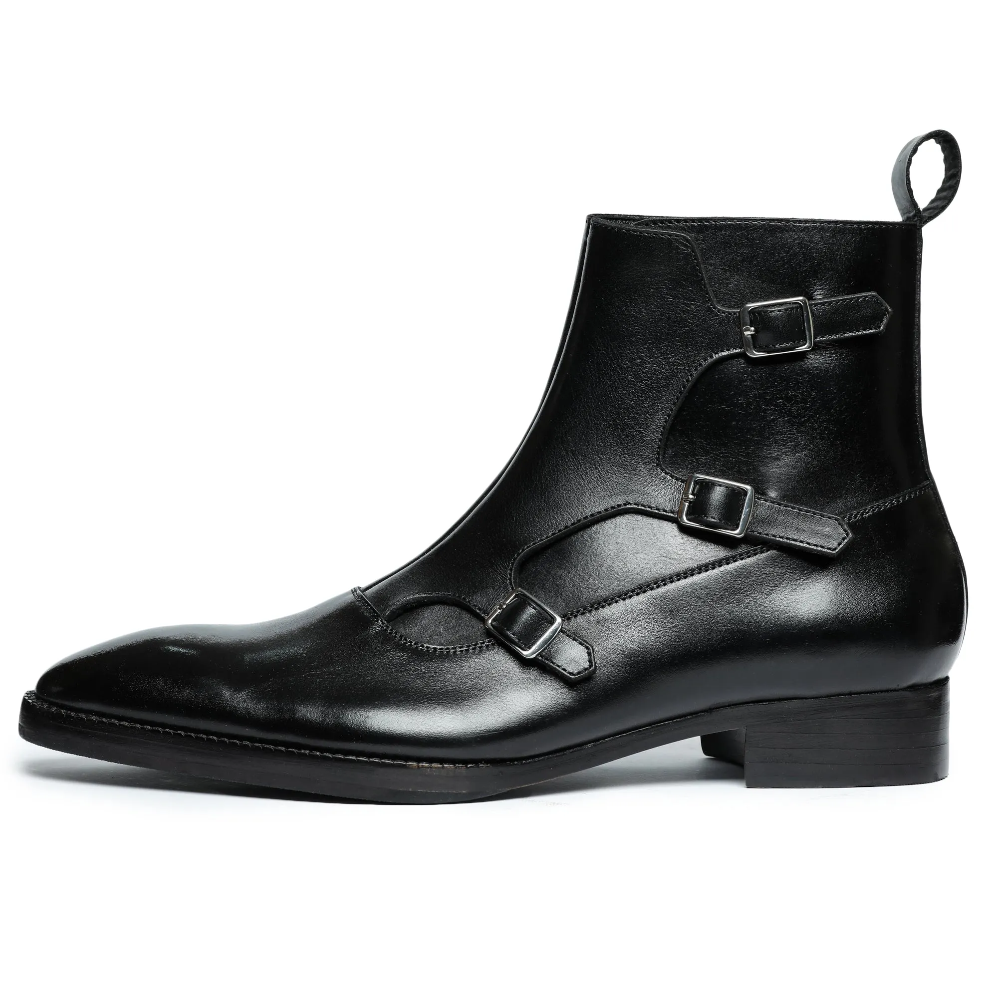 Triple Monk Strap Boots - Black