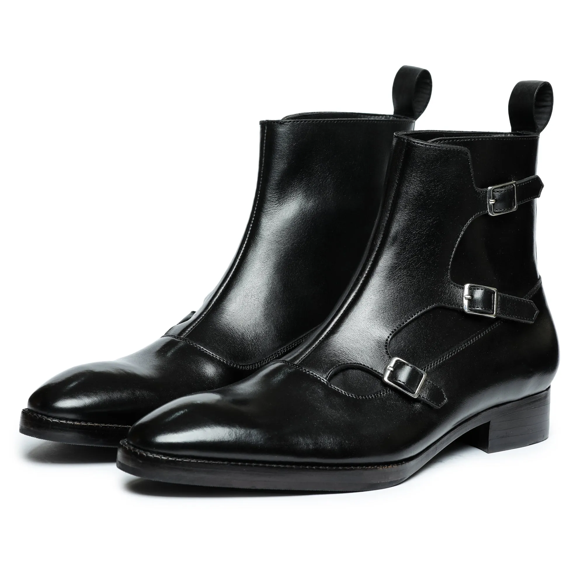 Triple Monk Strap Boots - Black