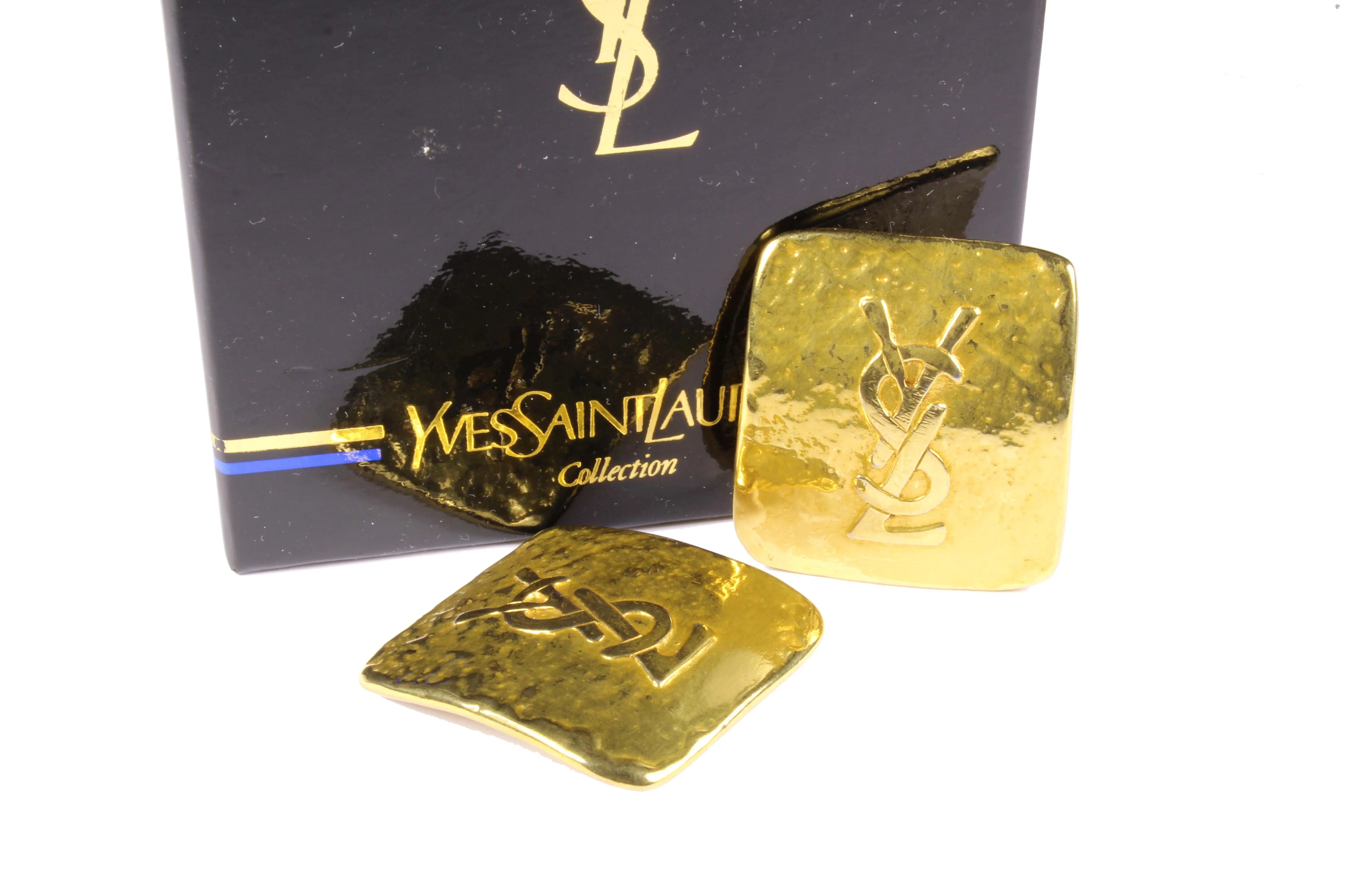 YVES SAINT LAURENT rectangular Logo earrings