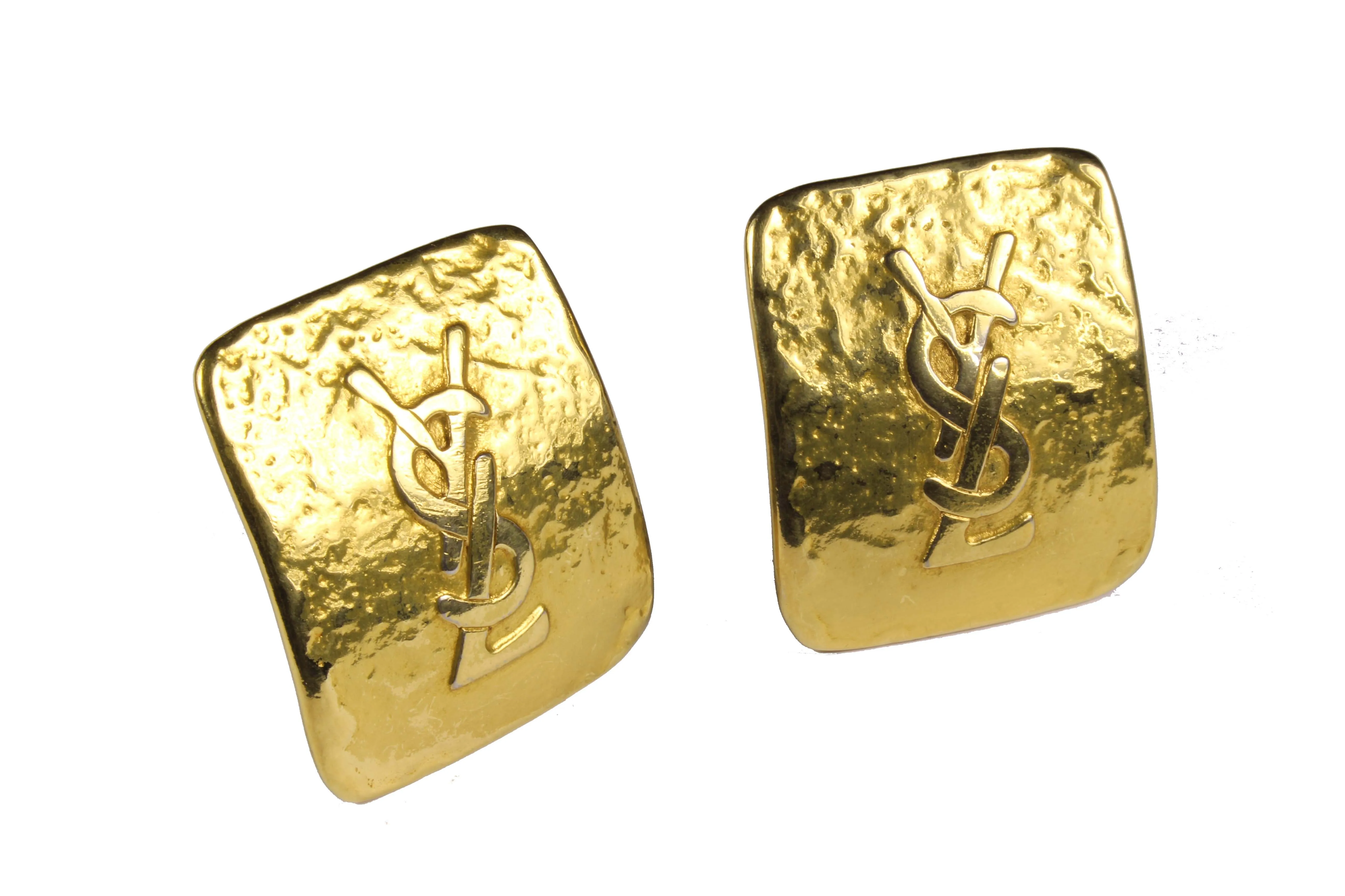 YVES SAINT LAURENT rectangular Logo earrings