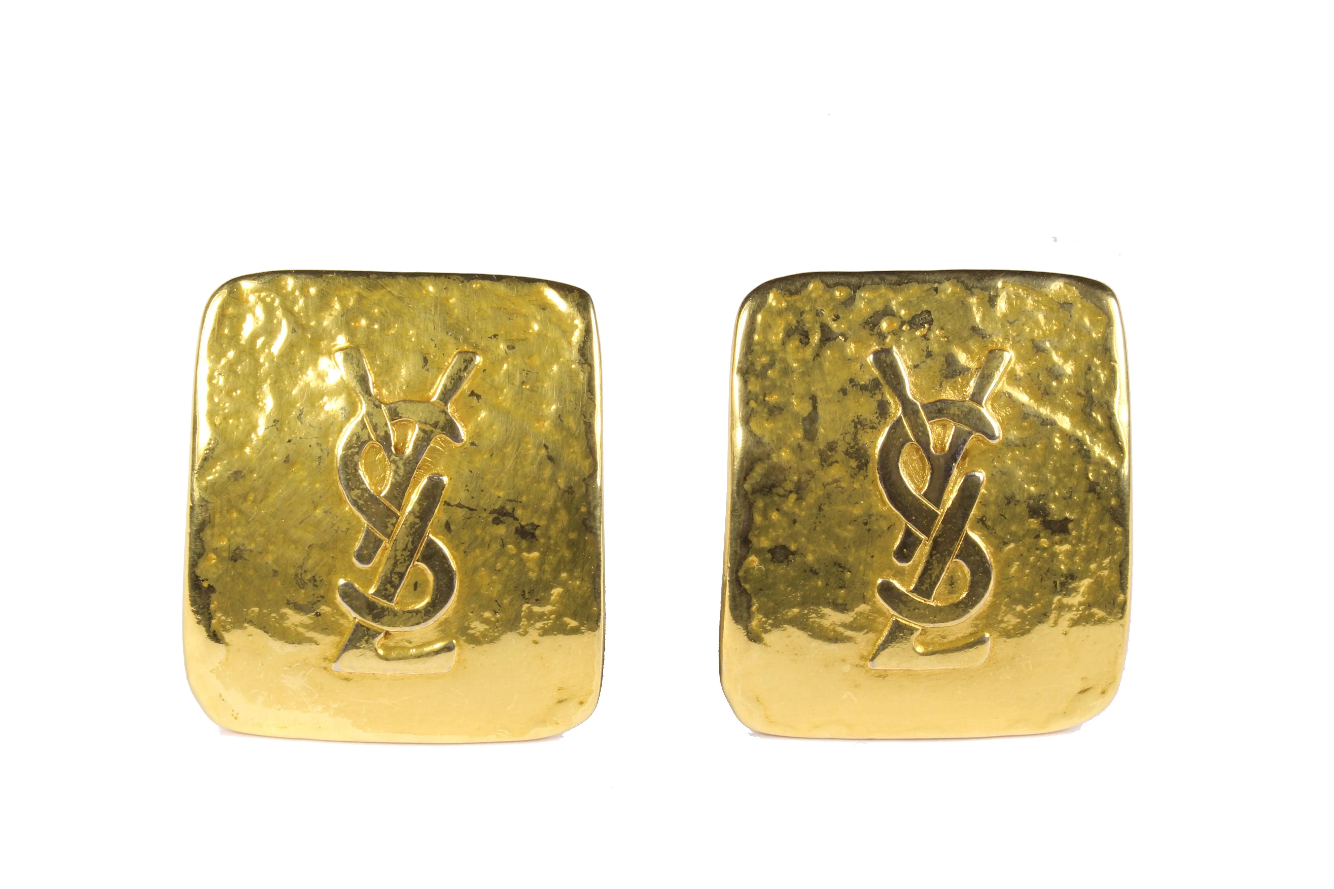 YVES SAINT LAURENT rectangular Logo earrings