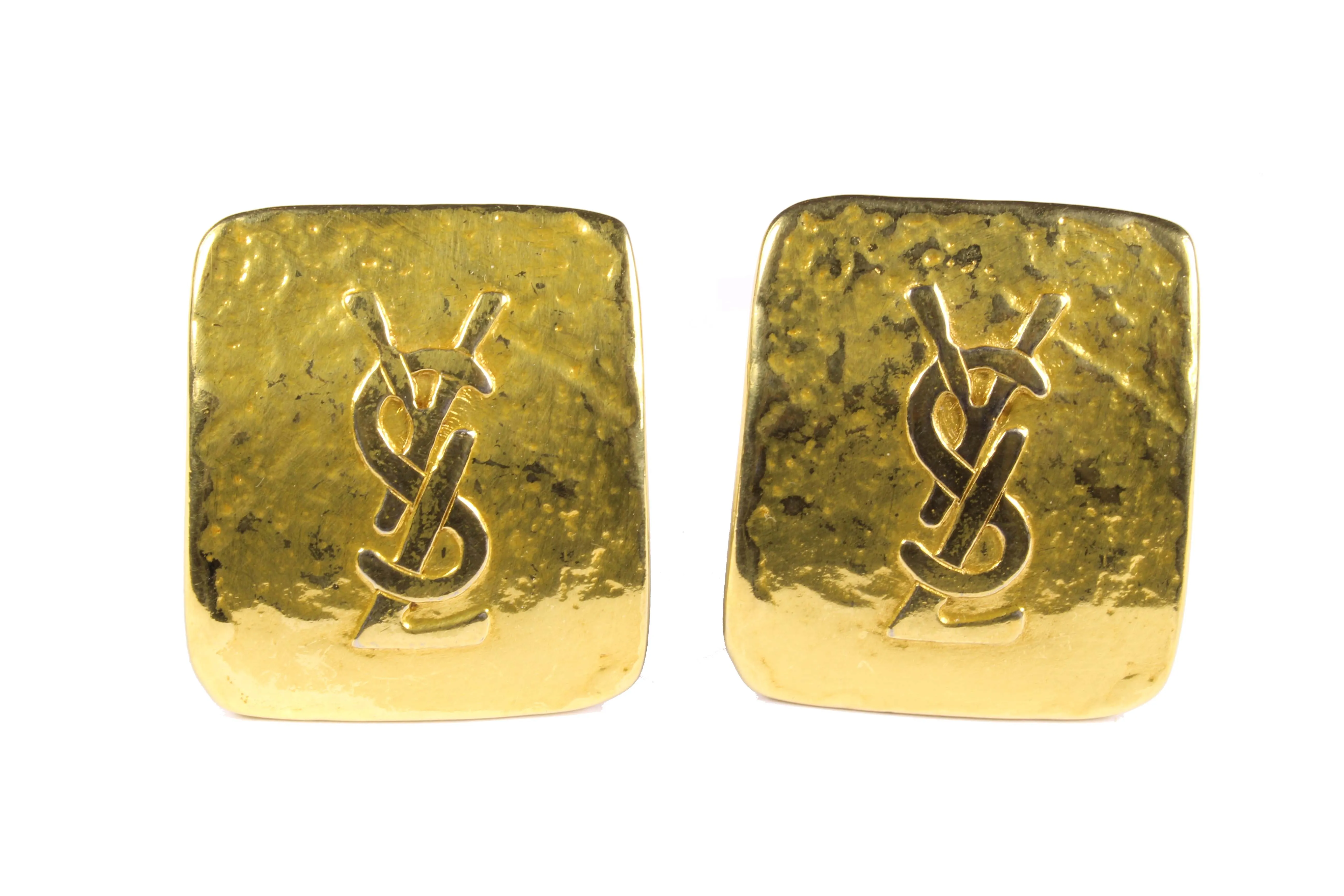 YVES SAINT LAURENT rectangular Logo earrings